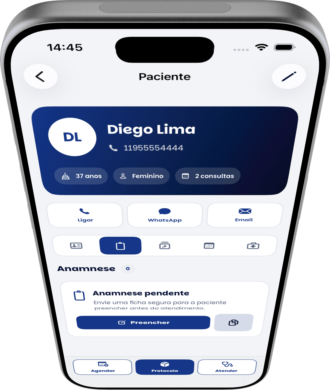 Perfil completo de paciente no aplicativo YouClin